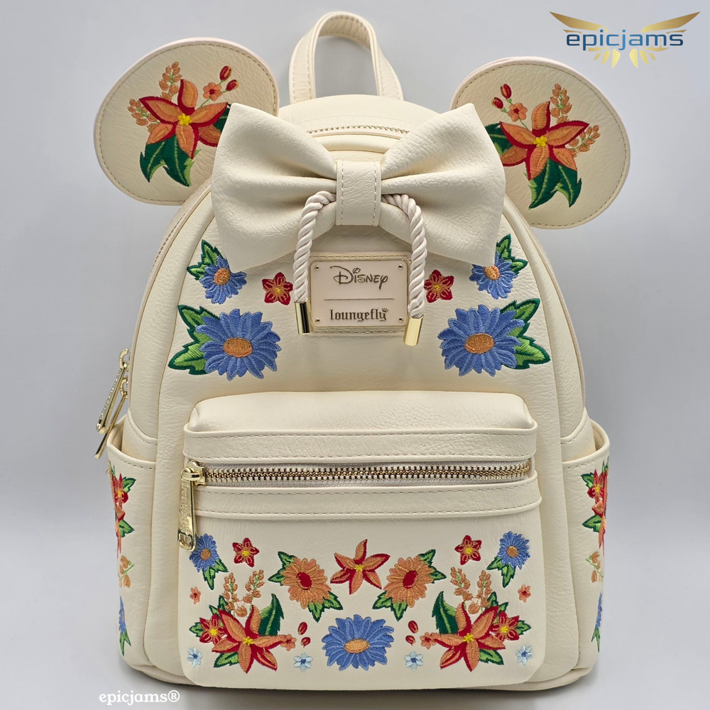 Loungefly Disney Minnie Mouse Embroider Cosplay Floral White Mini Backpack New